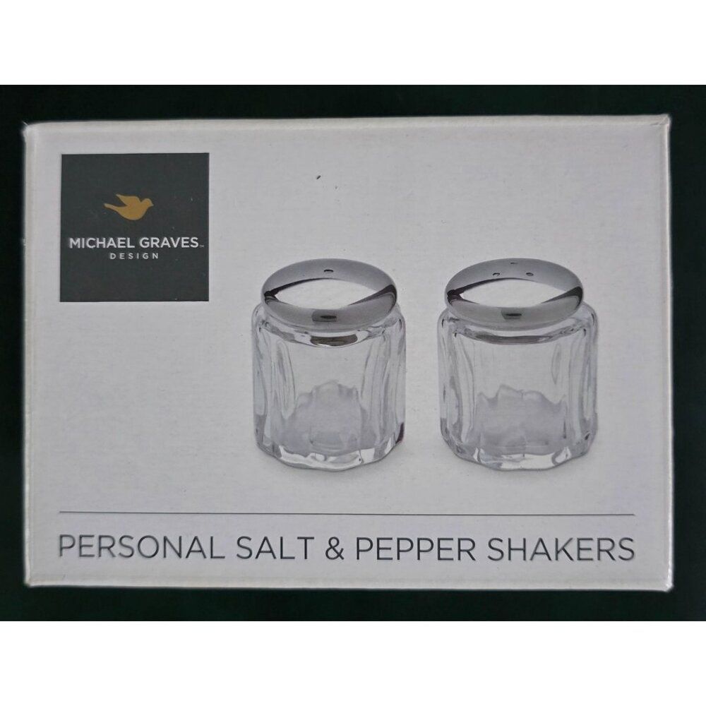 Michael Graves Design Personal Salt & Pepper Shakers Glass & Stainless Steel